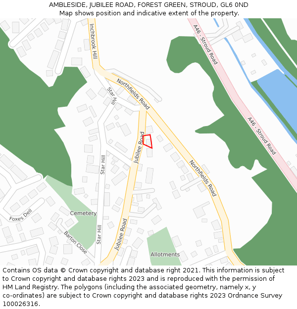 AMBLESIDE, JUBILEE ROAD, FOREST GREEN, STROUD, GL6 0ND: Location map and indicative extent of plot