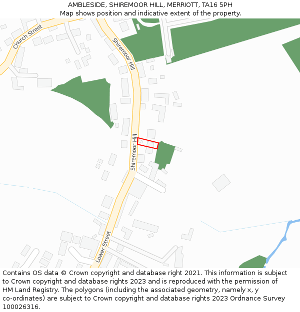 AMBLESIDE, SHIREMOOR HILL, MERRIOTT, TA16 5PH: Location map and indicative extent of plot