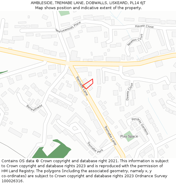 AMBLESIDE, TREMABE LANE, DOBWALLS, LISKEARD, PL14 6JT: Location map and indicative extent of plot