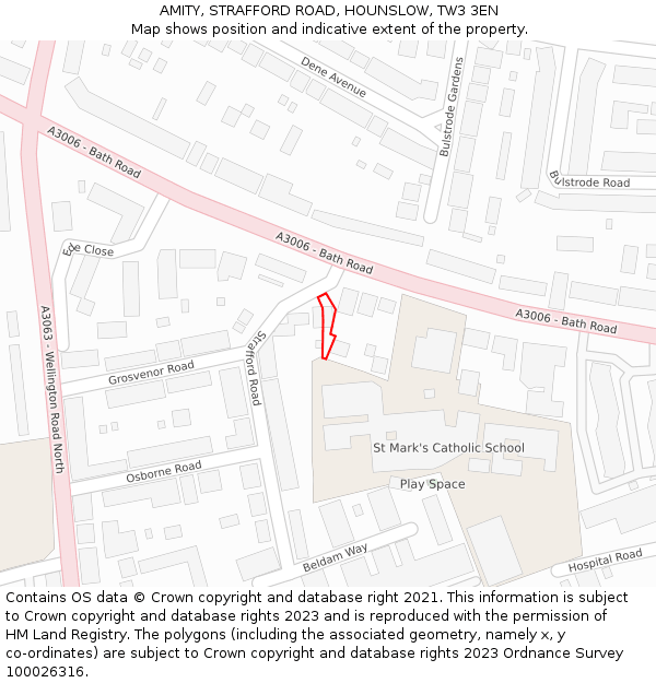 AMITY, STRAFFORD ROAD, HOUNSLOW, TW3 3EN: Location map and indicative extent of plot