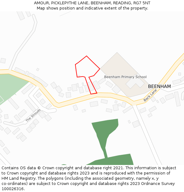 AMOUR, PICKLEPYTHE LANE, BEENHAM, READING, RG7 5NT: Location map and indicative extent of plot