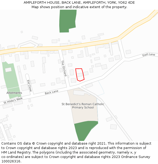 AMPLEFORTH HOUSE, BACK LANE, AMPLEFORTH, YORK, YO62 4DE: Location map and indicative extent of plot