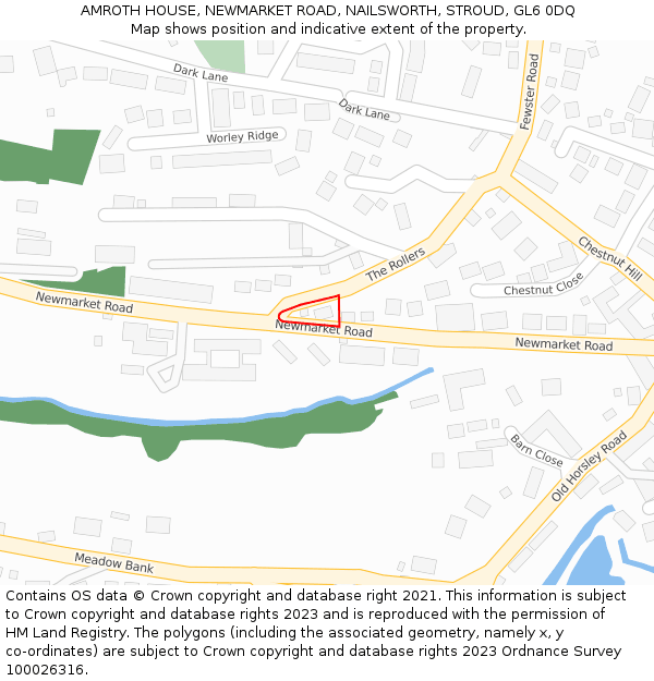 AMROTH HOUSE, NEWMARKET ROAD, NAILSWORTH, STROUD, GL6 0DQ: Location map and indicative extent of plot