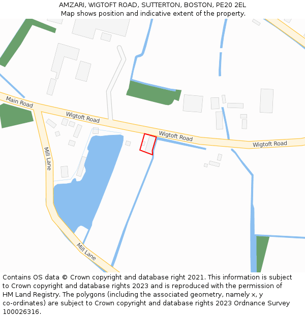 AMZARI, WIGTOFT ROAD, SUTTERTON, BOSTON, PE20 2EL: Location map and indicative extent of plot