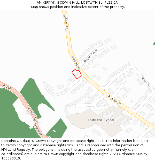 AN KERNYK, BODMIN HILL, LOSTWITHIEL, PL22 0AJ: Location map and indicative extent of plot