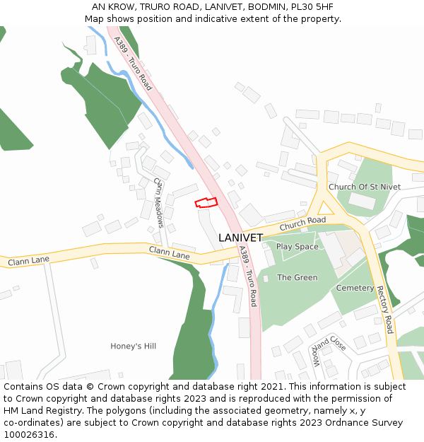 AN KROW, TRURO ROAD, LANIVET, BODMIN, PL30 5HF: Location map and indicative extent of plot