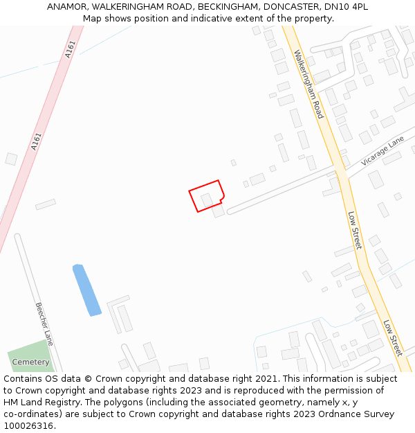 ANAMOR, WALKERINGHAM ROAD, BECKINGHAM, DONCASTER, DN10 4PL: Location map and indicative extent of plot