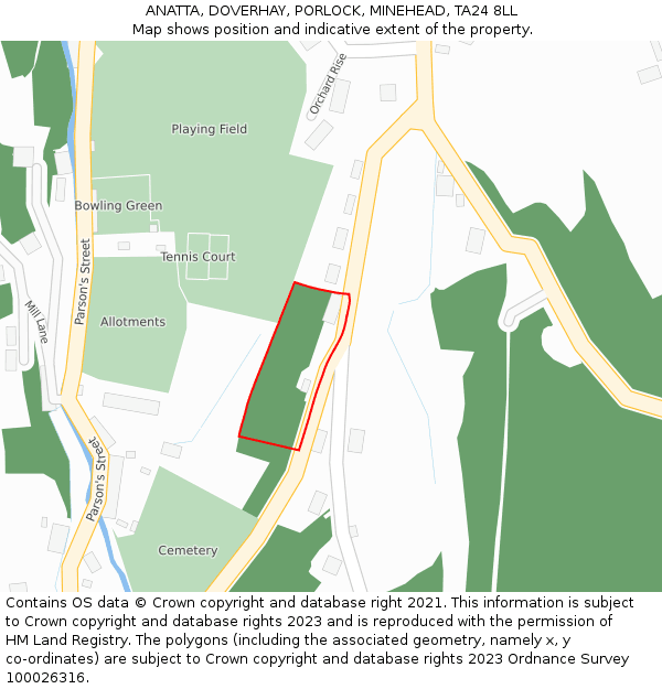 ANATTA, DOVERHAY, PORLOCK, MINEHEAD, TA24 8LL: Location map and indicative extent of plot