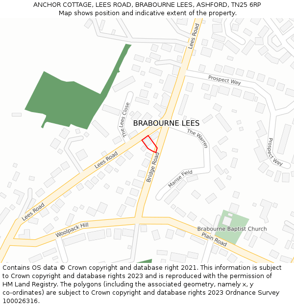 ANCHOR COTTAGE, LEES ROAD, BRABOURNE LEES, ASHFORD, TN25 6RP: Location map and indicative extent of plot