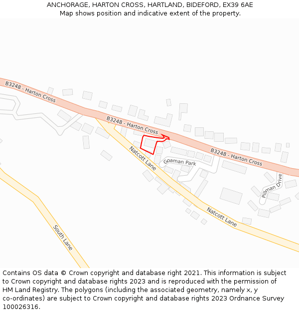 ANCHORAGE, HARTON CROSS, HARTLAND, BIDEFORD, EX39 6AE: Location map and indicative extent of plot