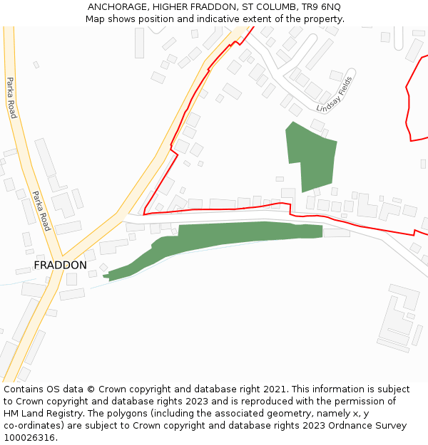 ANCHORAGE, HIGHER FRADDON, ST COLUMB, TR9 6NQ: Location map and indicative extent of plot