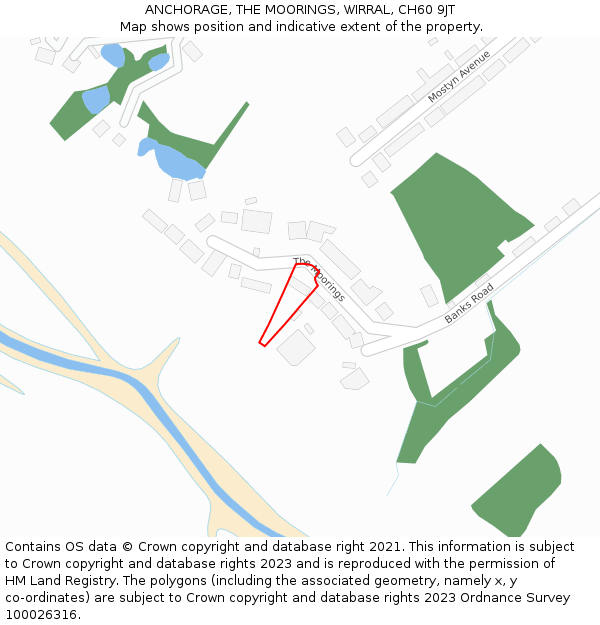 ANCHORAGE, THE MOORINGS, WIRRAL, CH60 9JT: Location map and indicative extent of plot