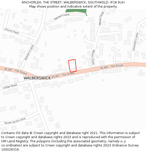 ANCHORLEA, THE STREET, WALBERSWICK, SOUTHWOLD, IP18 6UH: Location map and indicative extent of plot