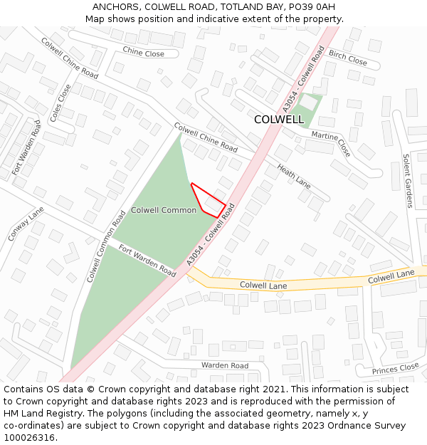 ANCHORS, COLWELL ROAD, TOTLAND BAY, PO39 0AH: Location map and indicative extent of plot