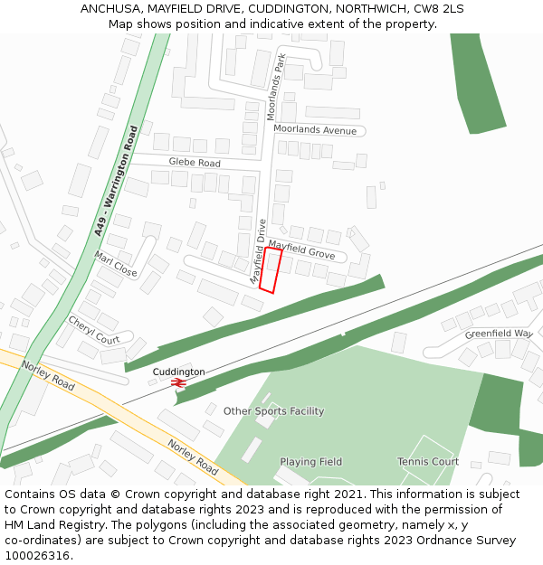 ANCHUSA, MAYFIELD DRIVE, CUDDINGTON, NORTHWICH, CW8 2LS: Location map and indicative extent of plot