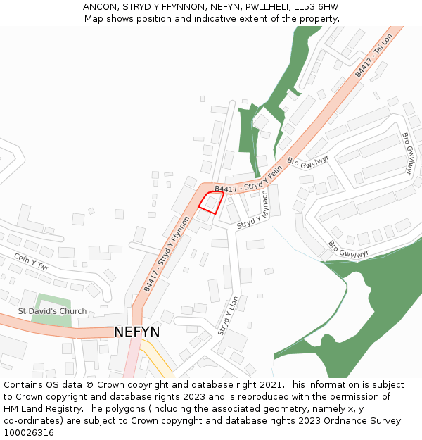 ANCON, STRYD Y FFYNNON, NEFYN, PWLLHELI, LL53 6HW: Location map and indicative extent of plot