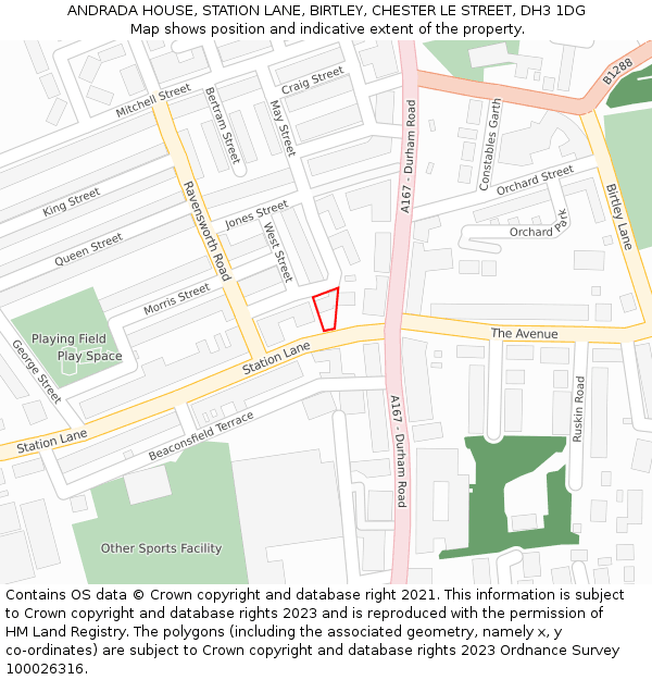 ANDRADA HOUSE, STATION LANE, BIRTLEY, CHESTER LE STREET, DH3 1DG: Location map and indicative extent of plot