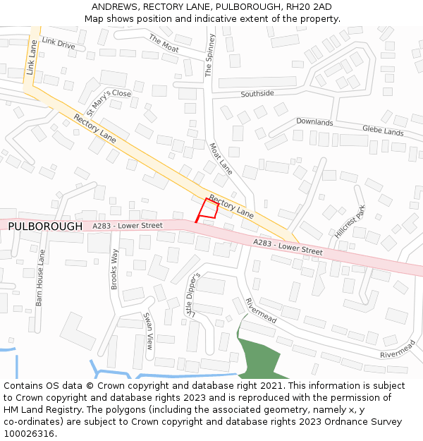 ANDREWS, RECTORY LANE, PULBOROUGH, RH20 2AD: Location map and indicative extent of plot
