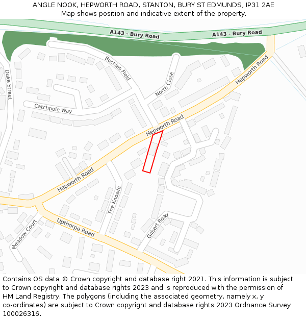 ANGLE NOOK, HEPWORTH ROAD, STANTON, BURY ST EDMUNDS, IP31 2AE: Location map and indicative extent of plot