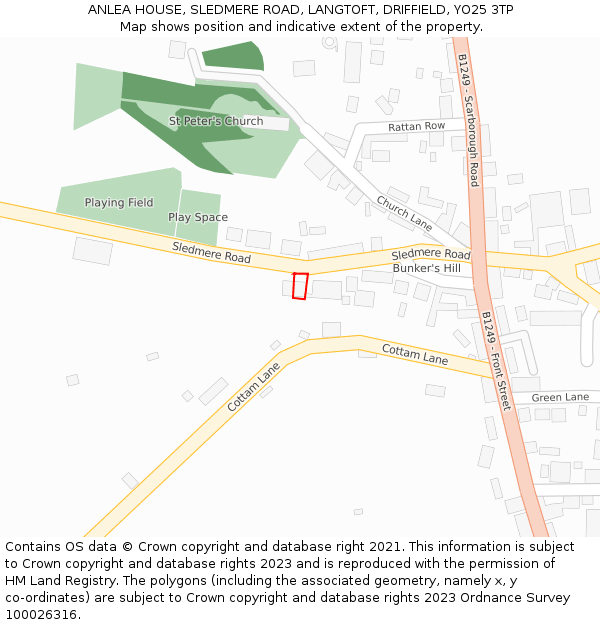 ANLEA HOUSE, SLEDMERE ROAD, LANGTOFT, DRIFFIELD, YO25 3TP: Location map and indicative extent of plot