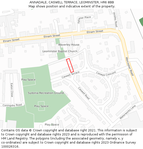 ANNADALE, CASWELL TERRACE, LEOMINSTER, HR6 8BB: Location map and indicative extent of plot