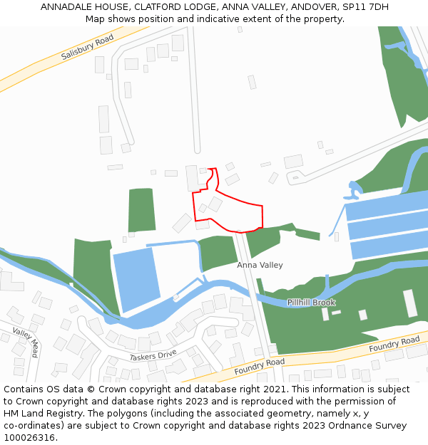 ANNADALE HOUSE, CLATFORD LODGE, ANNA VALLEY, ANDOVER, SP11 7DH: Location map and indicative extent of plot