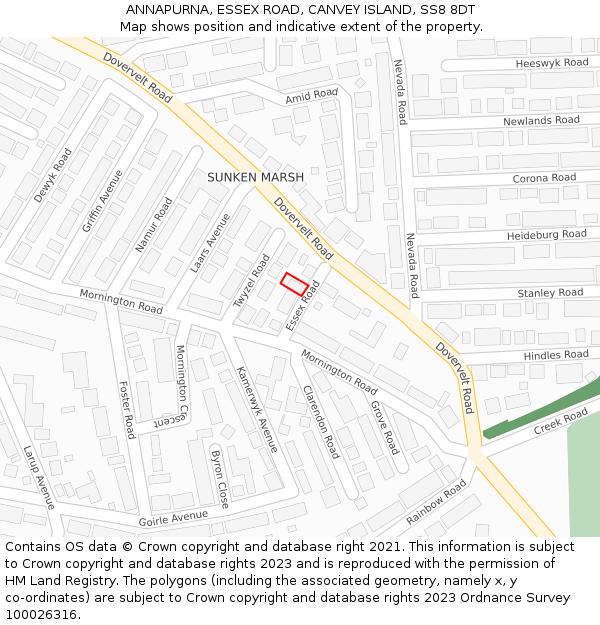 ANNAPURNA, ESSEX ROAD, CANVEY ISLAND, SS8 8DT: Location map and indicative extent of plot