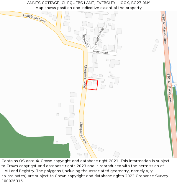 ANNES COTTAGE, CHEQUERS LANE, EVERSLEY, HOOK, RG27 0NY: Location map and indicative extent of plot