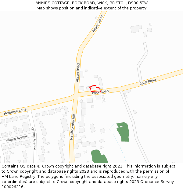 ANNIES COTTAGE, ROCK ROAD, WICK, BRISTOL, BS30 5TW: Location map and indicative extent of plot