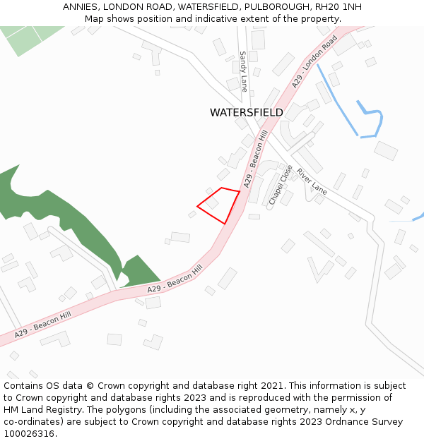 ANNIES, LONDON ROAD, WATERSFIELD, PULBOROUGH, RH20 1NH: Location map and indicative extent of plot