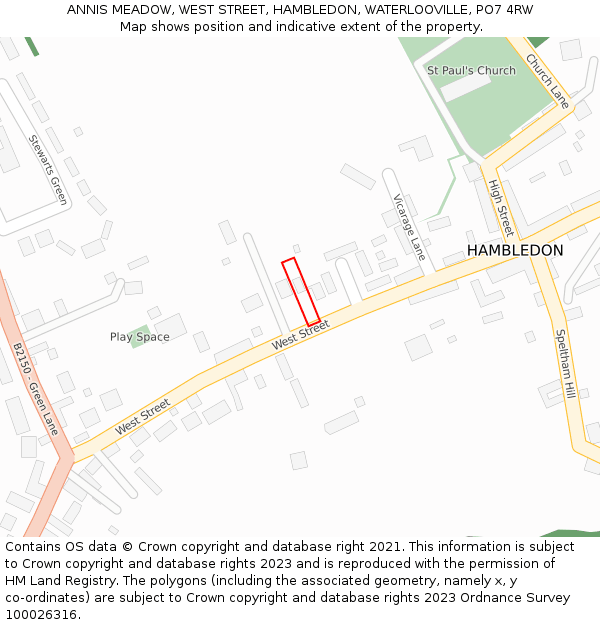 ANNIS MEADOW, WEST STREET, HAMBLEDON, WATERLOOVILLE, PO7 4RW: Location map and indicative extent of plot