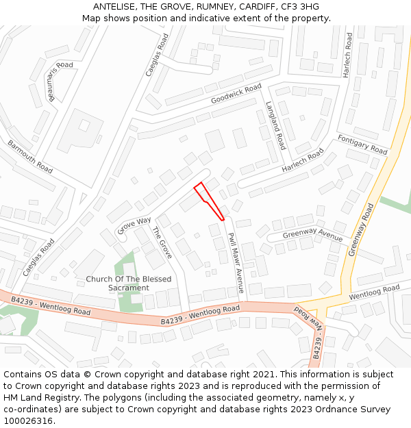 ANTELISE, THE GROVE, RUMNEY, CARDIFF, CF3 3HG: Location map and indicative extent of plot