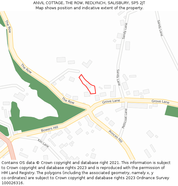 ANVIL COTTAGE, THE ROW, REDLYNCH, SALISBURY, SP5 2JT: Location map and indicative extent of plot