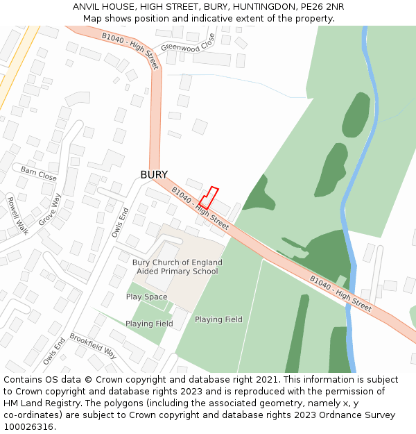 ANVIL HOUSE, HIGH STREET, BURY, HUNTINGDON, PE26 2NR: Location map and indicative extent of plot