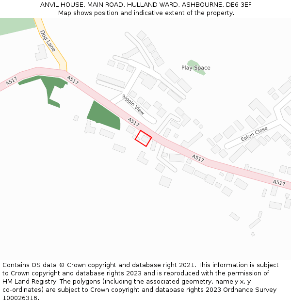 ANVIL HOUSE, MAIN ROAD, HULLAND WARD, ASHBOURNE, DE6 3EF: Location map and indicative extent of plot