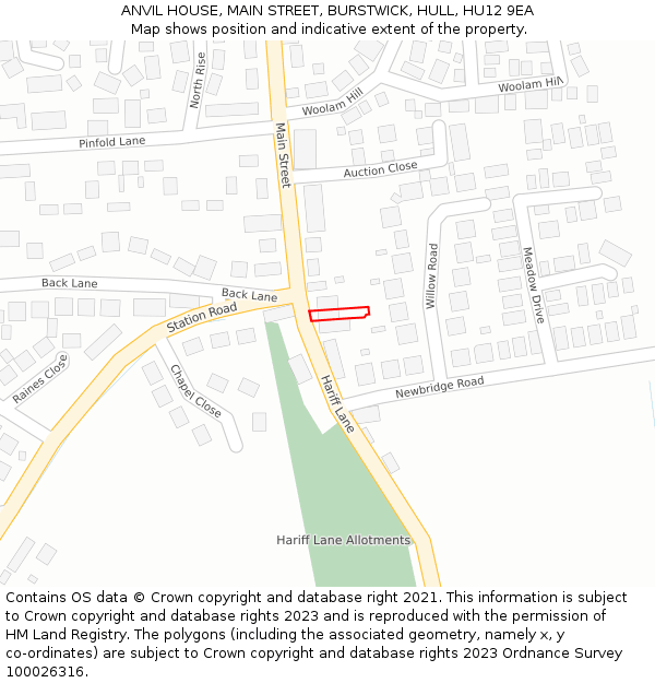 ANVIL HOUSE, MAIN STREET, BURSTWICK, HULL, HU12 9EA: Location map and indicative extent of plot