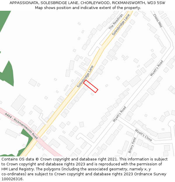 APPASSIONATA, SOLESBRIDGE LANE, CHORLEYWOOD, RICKMANSWORTH, WD3 5SW: Location map and indicative extent of plot