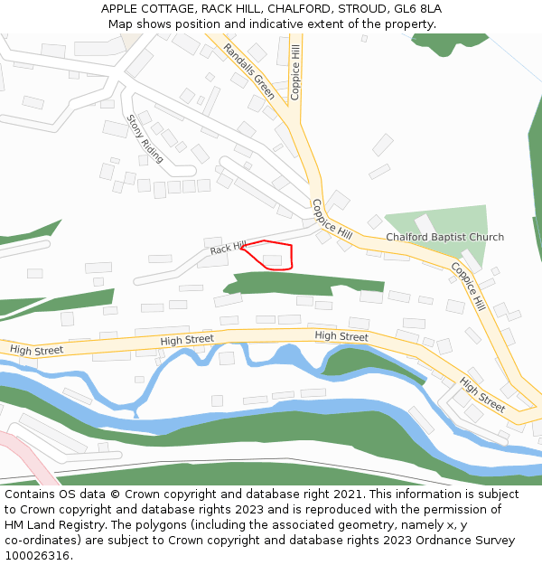 APPLE COTTAGE, RACK HILL, CHALFORD, STROUD, GL6 8LA: Location map and indicative extent of plot