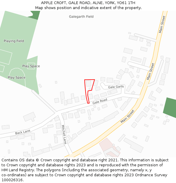 APPLE CROFT, GALE ROAD, ALNE, YORK, YO61 1TH: Location map and indicative extent of plot