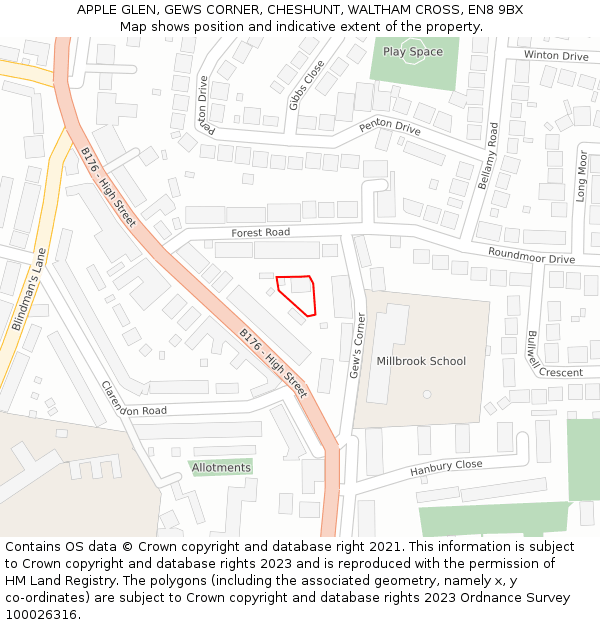 APPLE GLEN, GEWS CORNER, CHESHUNT, WALTHAM CROSS, EN8 9BX: Location map and indicative extent of plot