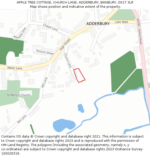 APPLE TREE COTTAGE, CHURCH LANE, ADDERBURY, BANBURY, OX17 3LR: Location map and indicative extent of plot