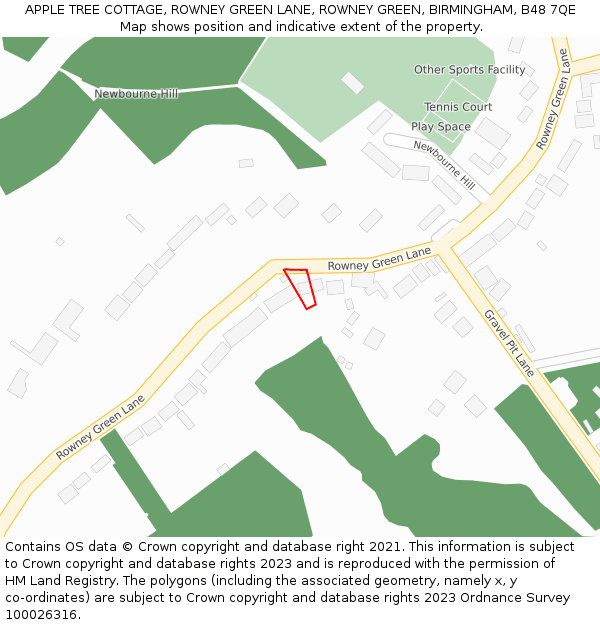 APPLE TREE COTTAGE, ROWNEY GREEN LANE, ROWNEY GREEN, BIRMINGHAM, B48 7QE: Location map and indicative extent of plot