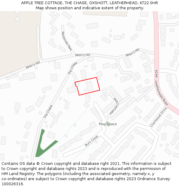 APPLE TREE COTTAGE, THE CHASE, OXSHOTT, LEATHERHEAD, KT22 0HR: Location map and indicative extent of plot