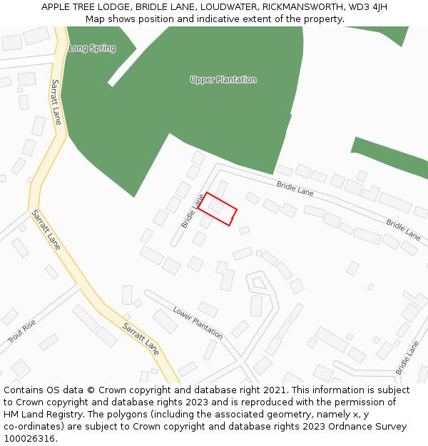 APPLE TREE LODGE, BRIDLE LANE, LOUDWATER, RICKMANSWORTH, WD3 4JH: Location map and indicative extent of plot