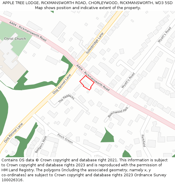 APPLE TREE LODGE, RICKMANSWORTH ROAD, CHORLEYWOOD, RICKMANSWORTH, WD3 5SD: Location map and indicative extent of plot