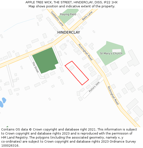 APPLE TREE WICK, THE STREET, HINDERCLAY, DISS, IP22 1HX: Location map and indicative extent of plot