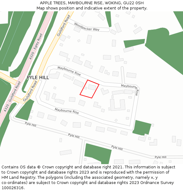 APPLE TREES, MAYBOURNE RISE, WOKING, GU22 0SH: Location map and indicative extent of plot