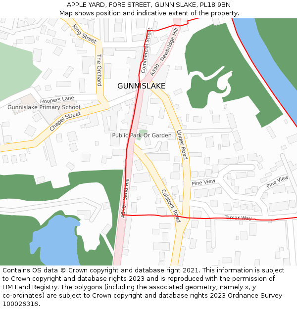 APPLE YARD, FORE STREET, GUNNISLAKE, PL18 9BN: Location map and indicative extent of plot