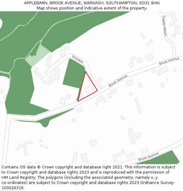 APPLEBARN, BROOK AVENUE, WARSASH, SOUTHAMPTON, SO31 9HN: Location map and indicative extent of plot