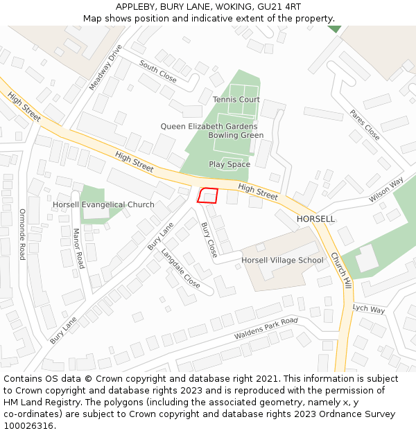 APPLEBY, BURY LANE, WOKING, GU21 4RT: Location map and indicative extent of plot